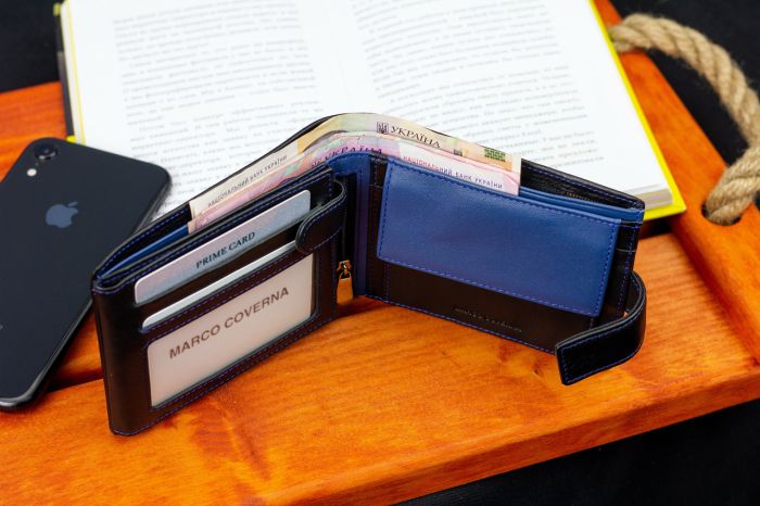 Чорний стильний чоловічий гаманець з блоком для документів із натуральної шкіри Marco Coverna MC-1006 A 1221