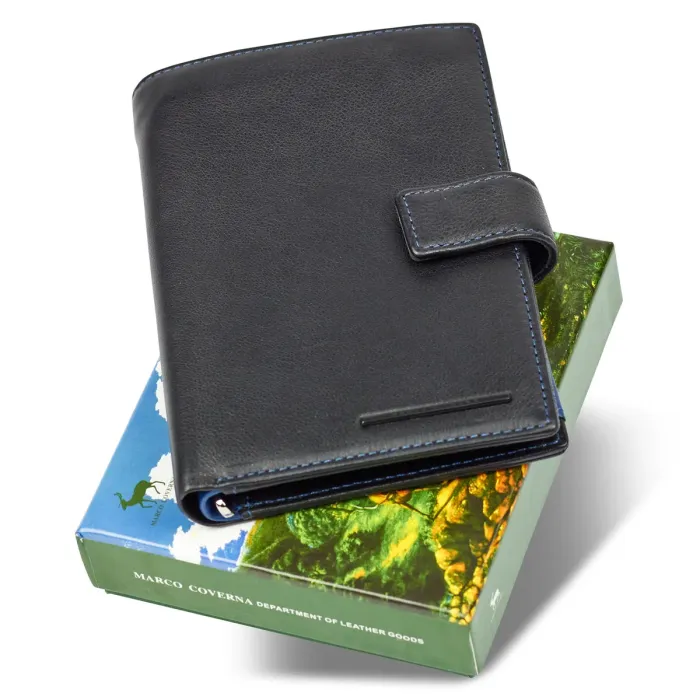 Чорний чоловічий гаманець з фіксацією з натуральної шкіри Marco Coverna MC-1005 A 1221