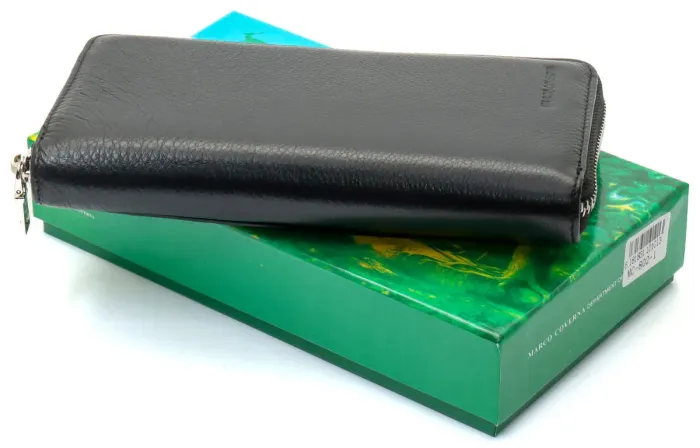 Чорний чоловічий гаманець-клатч на блискавці з натуральної шкіри Marco Coverna MC-802-1