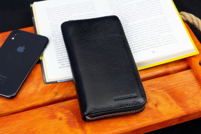 Чорний чоловічий гаманець-клатч на блискавці з натуральної шкіри Marco Coverna MC-802-1