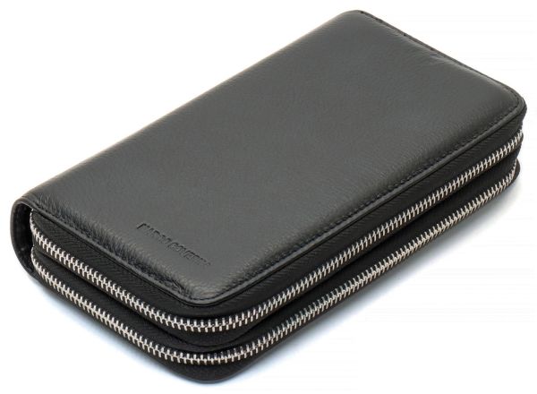 Чорний чоловічий гаманець-клатч на дві блискавки з натуральної шкіри Marco Coverna MC-801