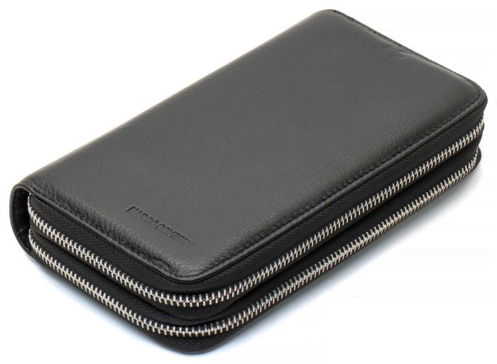 Чорний чоловічий гаманець-клатч на дві блискавки з натуральної шкіри Marco Coverna MC-801