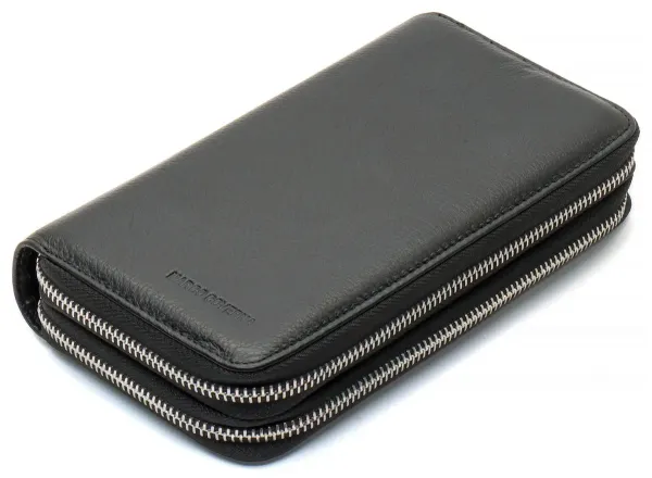 Чорний чоловічий гаманець-клатч на дві блискавки з натуральної шкіри Marco Coverna MC-801