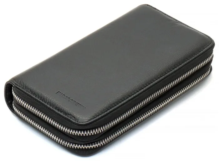 Чорний чоловічий гаманець-клатч на дві блискавки з натуральної шкіри Marco Coverna MC-801
