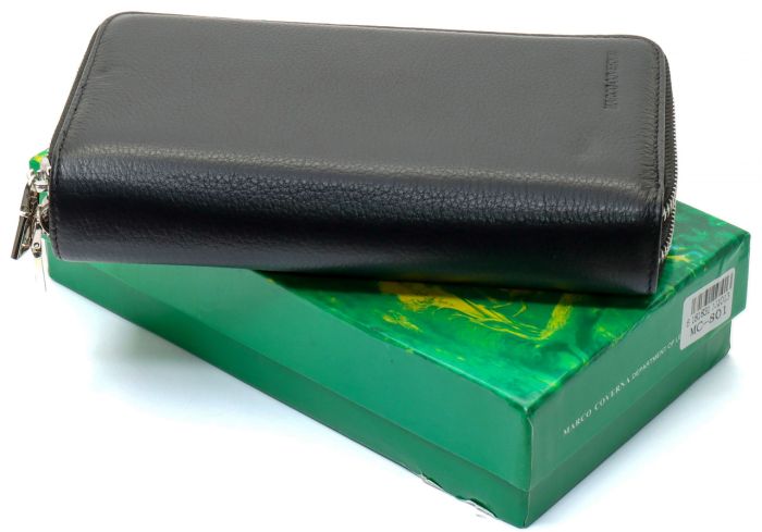 Чорний чоловічий гаманець-клатч на дві блискавки з натуральної шкіри Marco Coverna MC-801