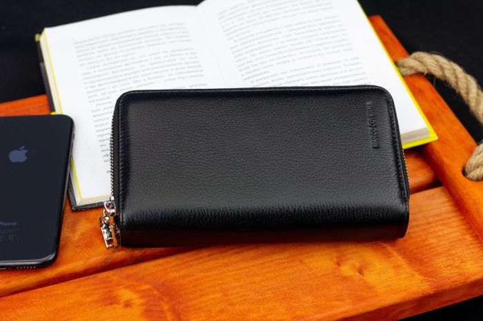 Чорний чоловічий гаманець-клатч на дві блискавки з натуральної шкіри Marco Coverna MC-801