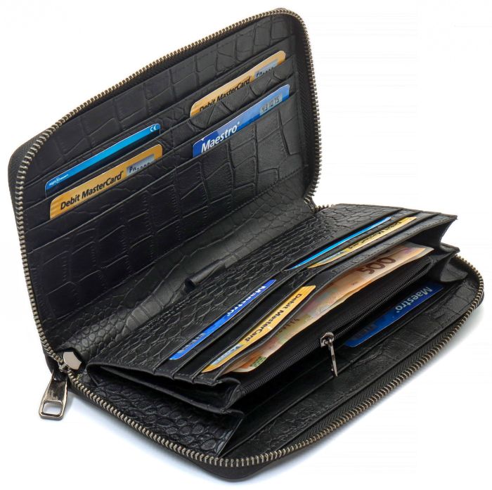 Чорний гаманець-клатч на блискавці з блоком під картки із натуральної шкіри Marco Coverna MCJP-5901A