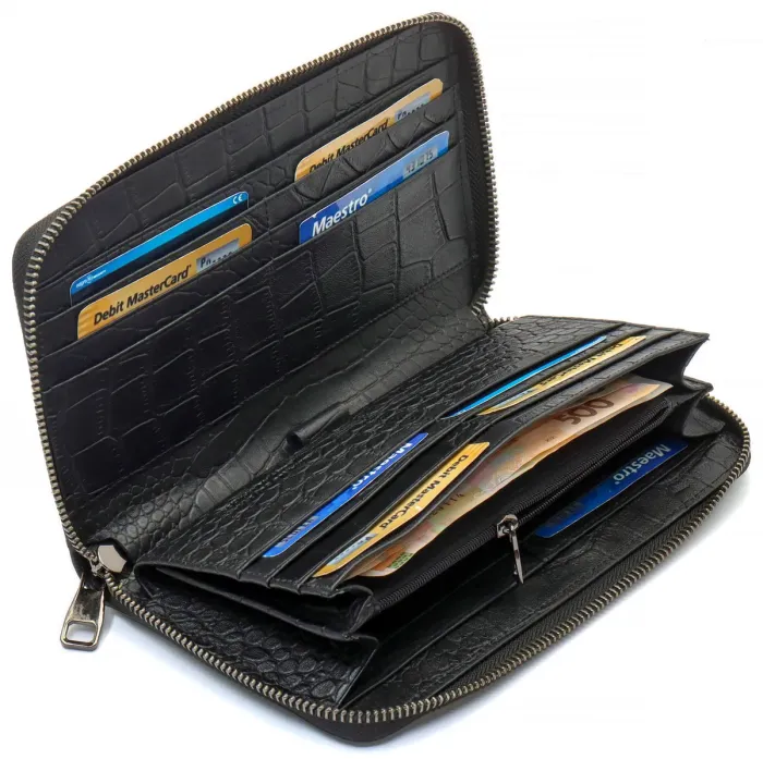 Чорний гаманець-клатч на блискавці з блоком під картки із натуральної шкіри Marco Coverna MCJP-5901A