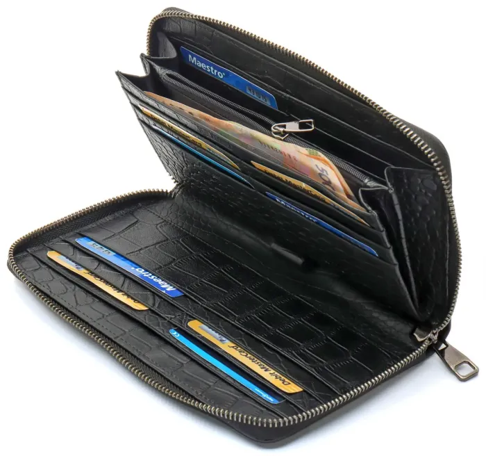 Чорний гаманець-клатч на блискавці з блоком під картки із натуральної шкіри Marco Coverna MCJP-5901A