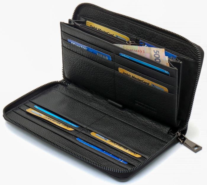 Чорний гаманець-клатч з блоком під картки під однією блискавкою з натуральної шкіри Marco Coverna МС-5901Q