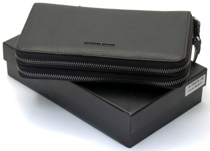 Чорний гаманець-клатч на дві блискавки з натуральної шкіри Marco Coverna B-5902B-1Q