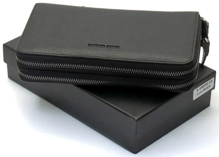 Чорний гаманець-клатч на дві блискавки з натуральної шкіри Marco Coverna B-5902B-1Q