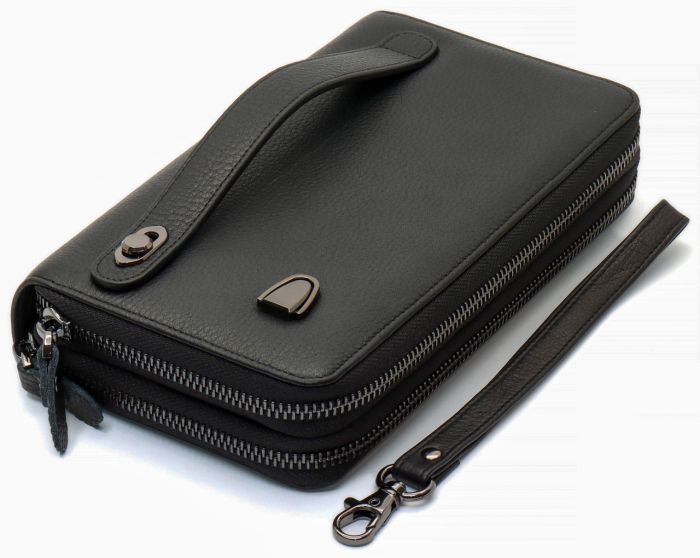 Чорний гаманець-клатч на дві блискавки з натуральної шкіри Marco Coverna B-5902B-1Q