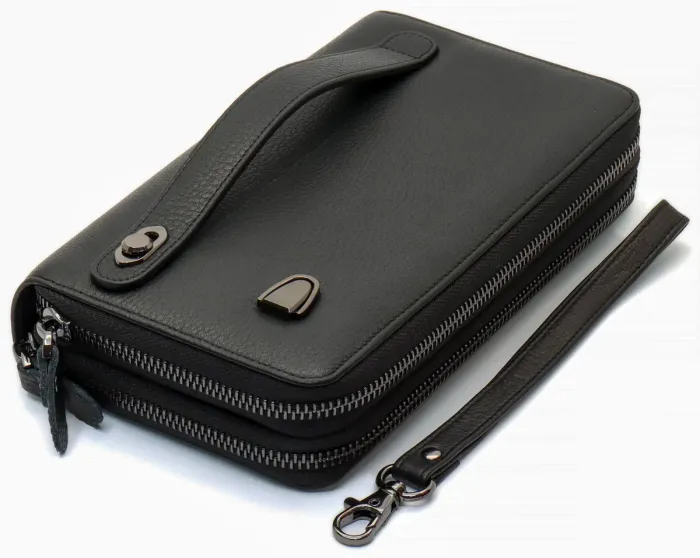 Чорний гаманець-клатч на дві блискавки з натуральної шкіри Marco Coverna B-5902B-1Q