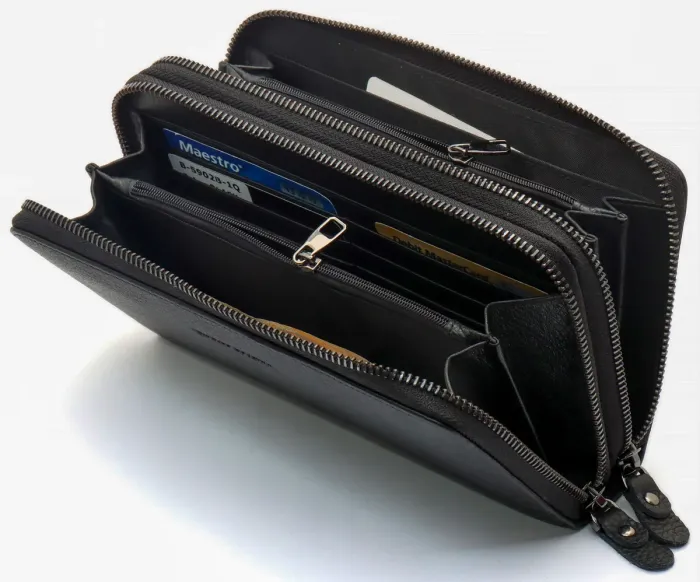 Чорний гаманець-клатч на дві блискавки з натуральної шкіри Marco Coverna B-5902B-1Q