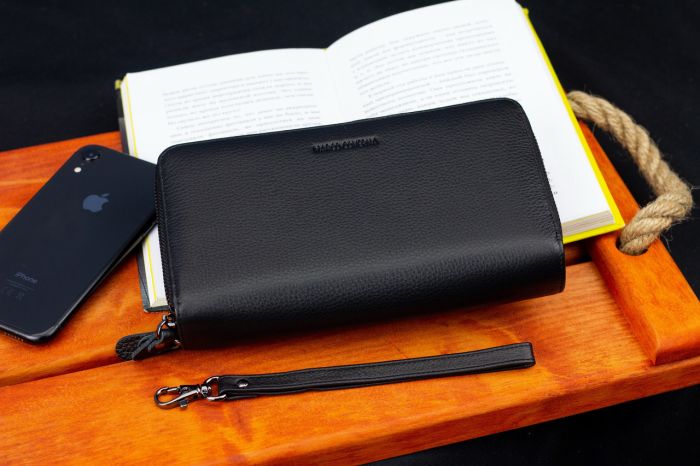 Чорний гаманець-клатч на дві блискавки з натуральної шкіри Marco Coverna B-5902B-1Q