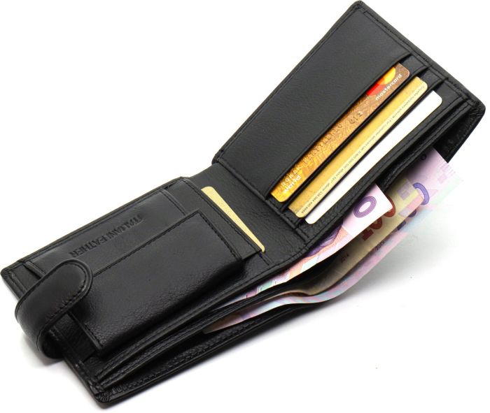 Шкіряне чоловіче портмоне на кнопці ST Leather ST-104-1 чорний