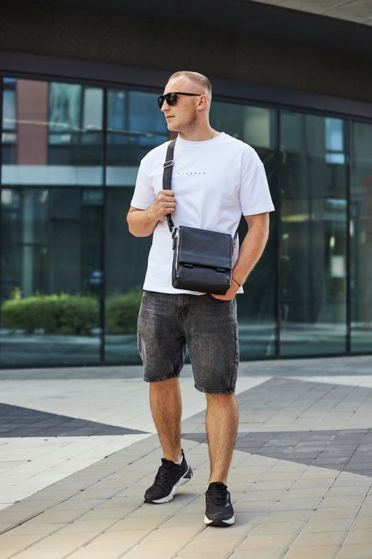 Шкіряна чоловіча сумка-месенджер 21x24x6, барсетка з натуральної шкіри Tiding Bag 9389 чорна