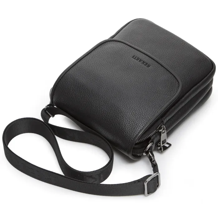 Шкіряна чоловіча сумка-месенджер 24х20х6, барсетка через плече Tiding Bag TD-23433 чорна