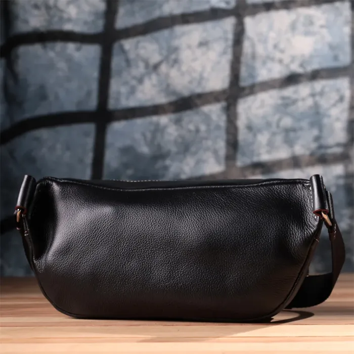 Стильна чоловіча бананки з м'якої натуральної шкіри Vintage 15116 Чорний