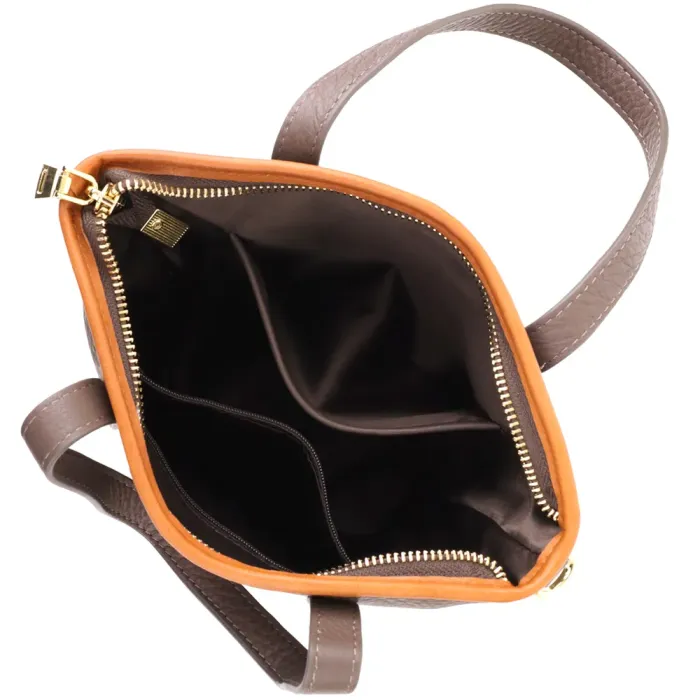 Жіноча шкіряна сумка з коричневою вставкою на лицьовій стороні Vintage 22999 Бежево-сірий