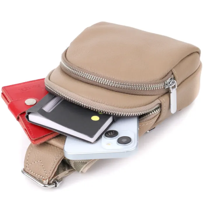 Слінг сумка з натуральної шкіри для жінок Vintage 22939 Бежевий