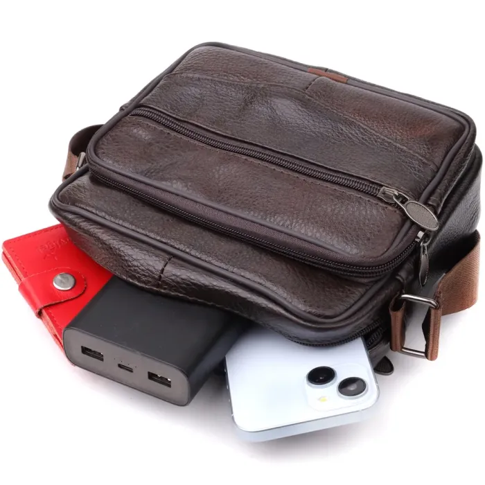 Горизонтальна зручна сумка з ручкою для чоловіків з натуральної шкіри Vintage 22940 Коричневий