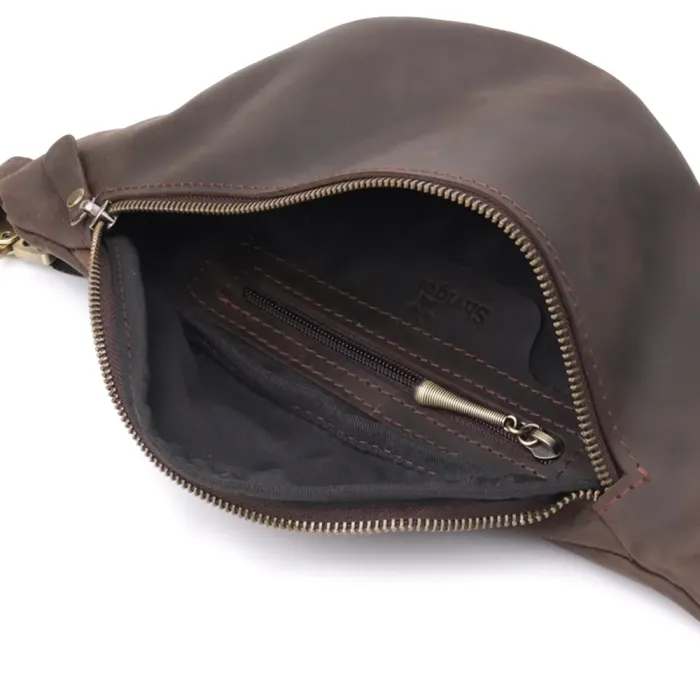 Добротна сумка бананка для чоловіків з натуральної шкіри вінтажної Shvigel 23139 Коричневий