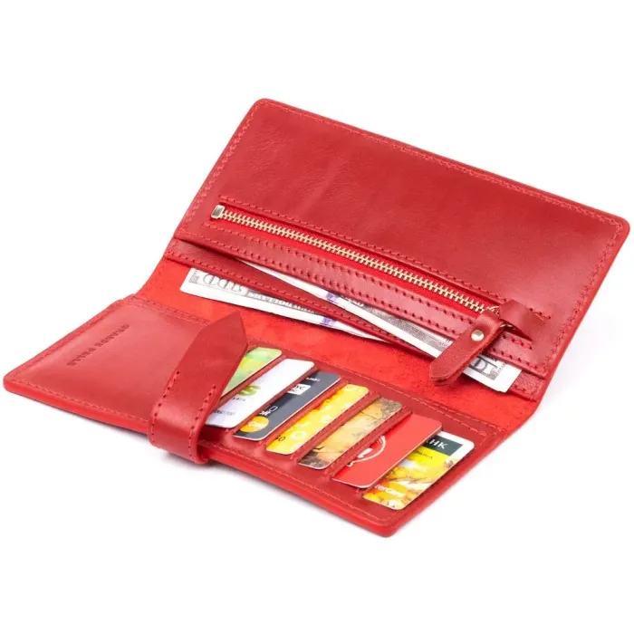 Вертикальний жіночий гаманець глянцевий Anet на кнопці GRANDE PELLE 11325 Червоний