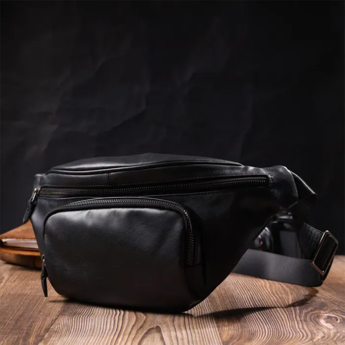 Унікальна чоловіча сумка через плече із натуральної шкіри SHVIGEL 15012 Чорна