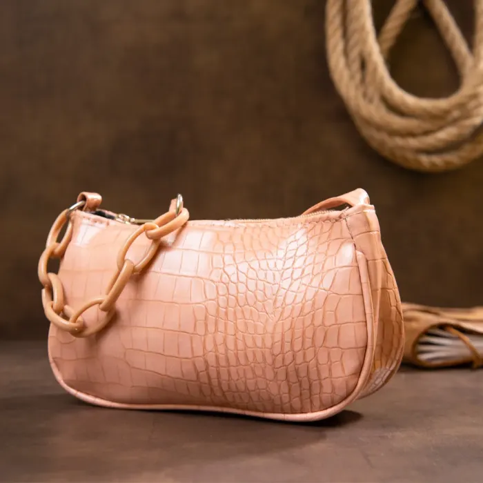 Компактна сумка-багет з шкірозамінника під екзотику Vintage 14926 Рожева