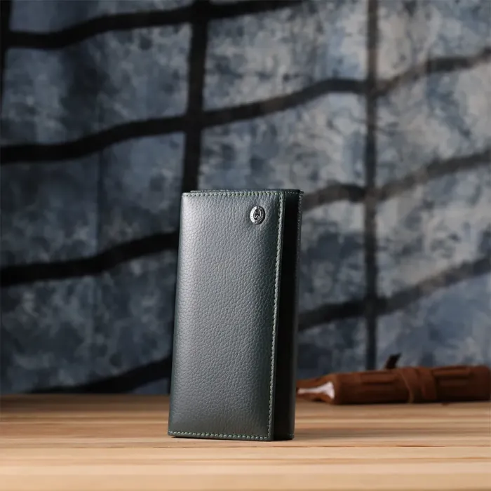 Зручний вертикальний гаманець із натуральної шкіри ST Leather 23086 Зелений