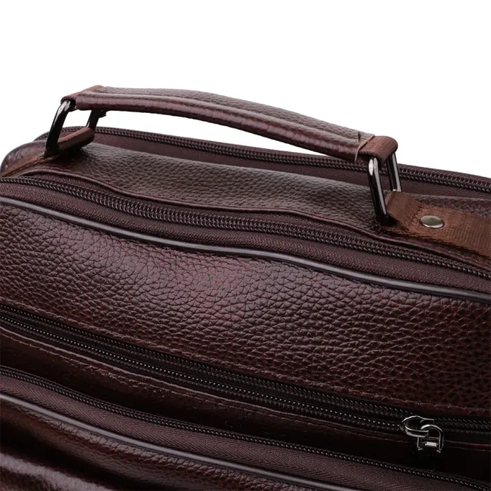 Практична чоловіча сумка з ручкою для перенесення в руці з натуральної шкіри Vintage 23024 Коричневий