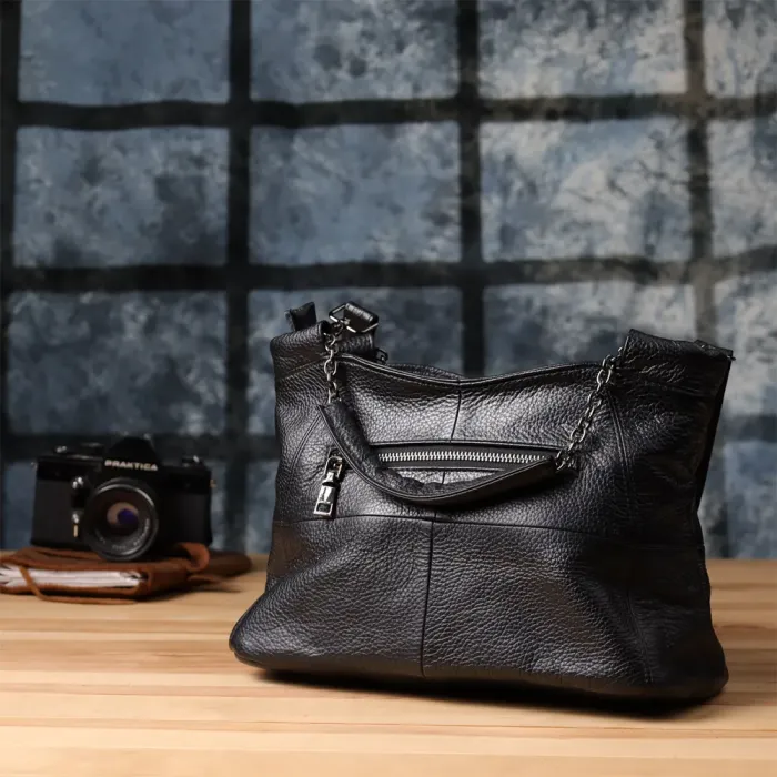 Зручна повсякденна сумка з натуральної шкіри для жінок Vintage 22992 Чорний