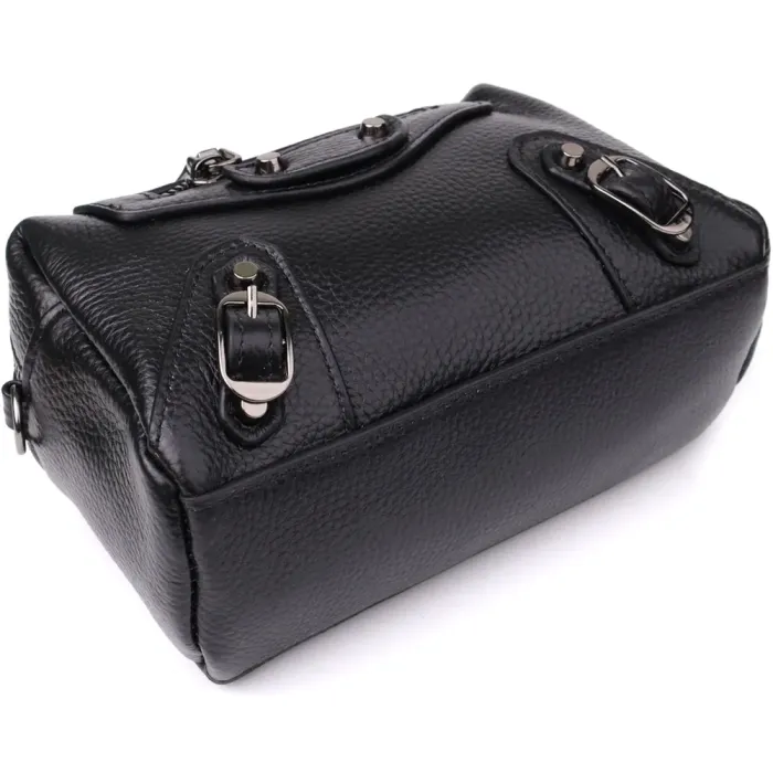 Модна жіноча сумка з натуральної шкіри з актуальним декором Vintage 22922 Чорний