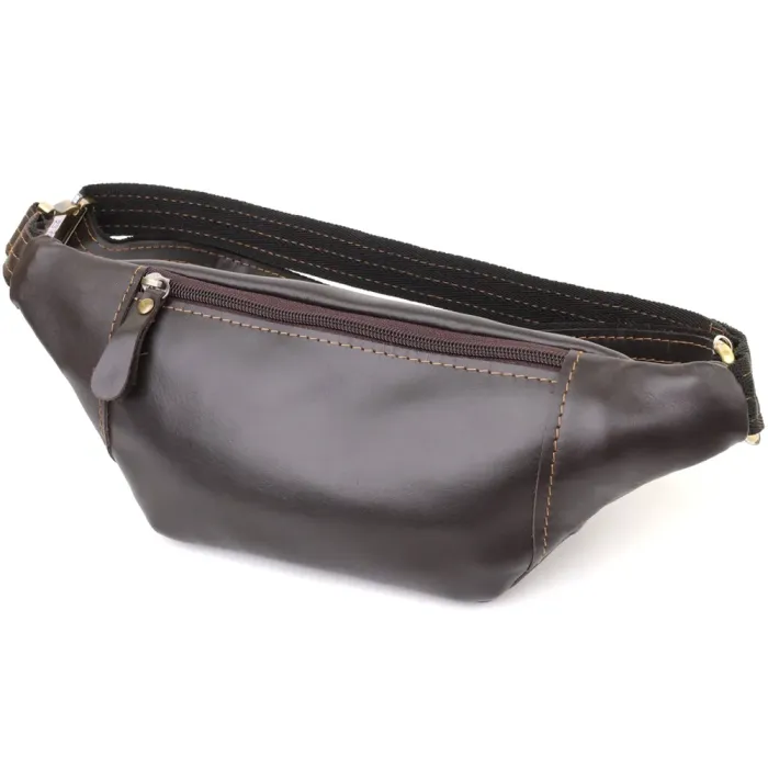 Чоловіча сумка-бананка компактного розміру з натуральної шкіри Shvigel 23126 Коричневий