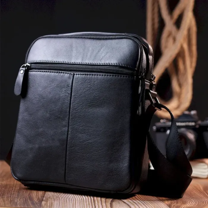 Практична чоловіча сумка Vintage 20823 шкіряна Чорний