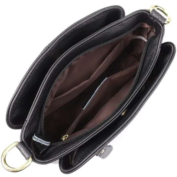 Класична шкіряна сумка для жінок з трьома відділеннями Vintage 22978 Чорний