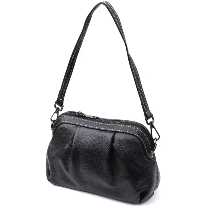 Жіноча сумка з м'якої натуральної шкіри з акцентом на драпірування Vintage 22896 Чорний