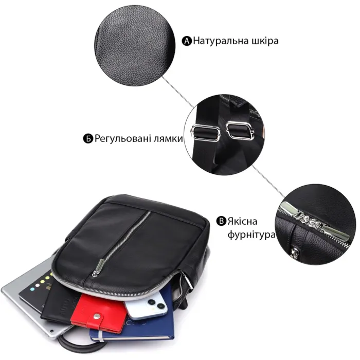 Практичний жіночий рюкзак з натуральної шкіри Vintage 23057 Чорний