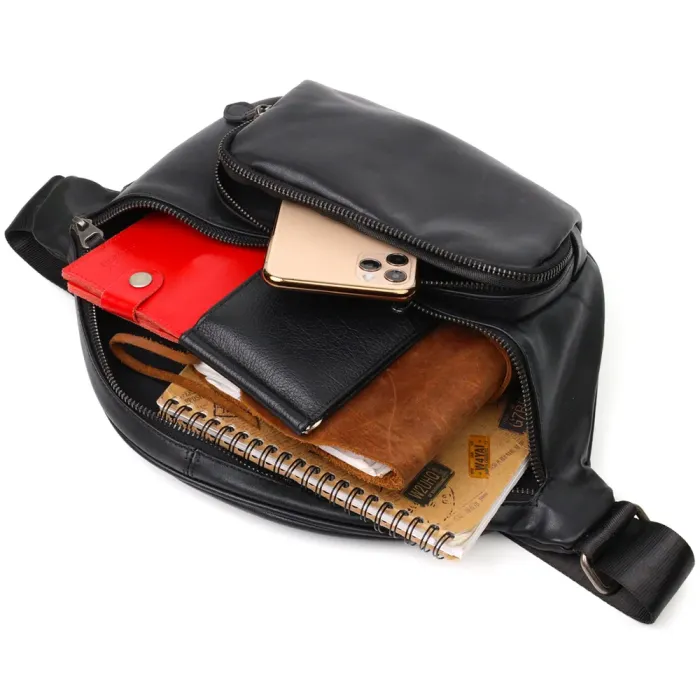 Унікальна чоловіча сумка через плече із натуральної шкіри SHVIGEL 15012 Чорна