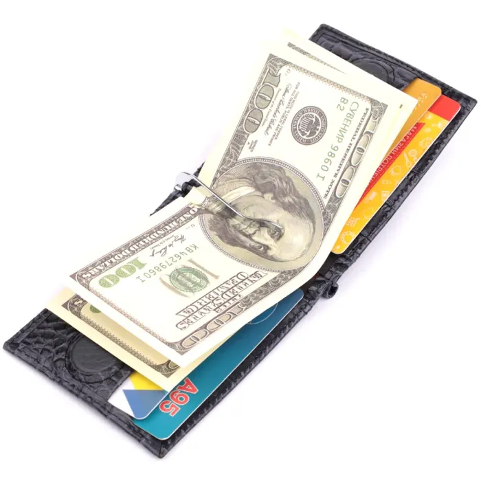 Практичний чоловічий гаманець-затиск із натуральної шкіри KARYA 22851 Сірий