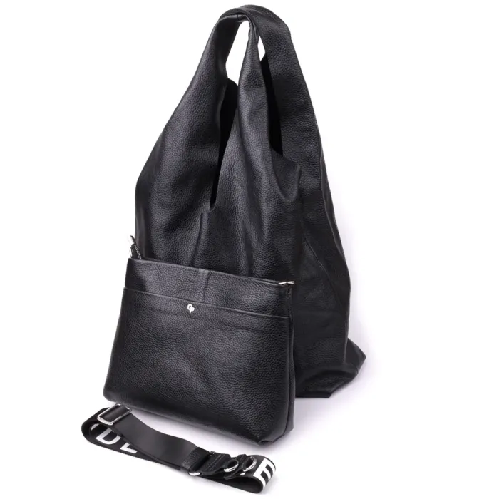 Жіночий шоппер 2 в 1 із натуральної шкіри GRANDE PELLE 22881 Чорний