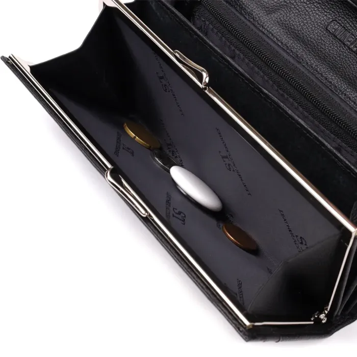Солідний жіночий гаманець із натуральної шкіри ST Leather 23088 Чорний