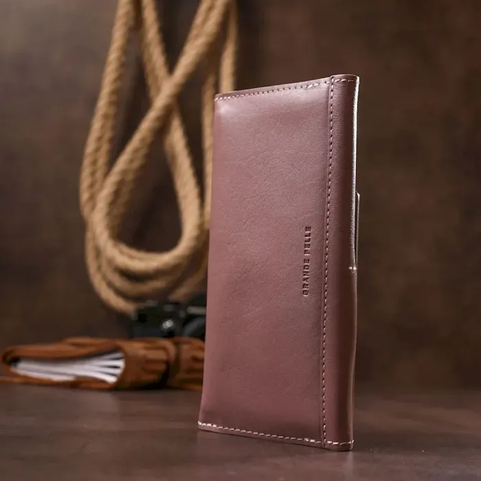 Чудовий шкіряний жіночий гаманець Grande Pelle 11577 Рожевий