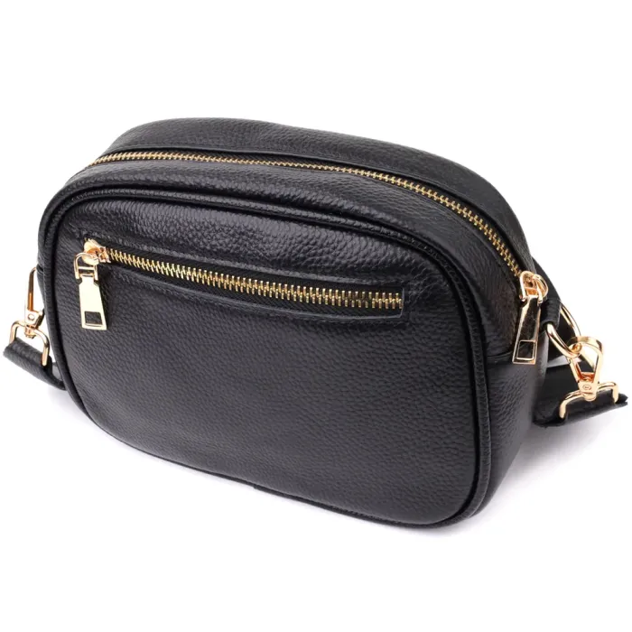 Компактна стьобана сумка для жінок з натуральної шкіри Vintage 22894 Чорний