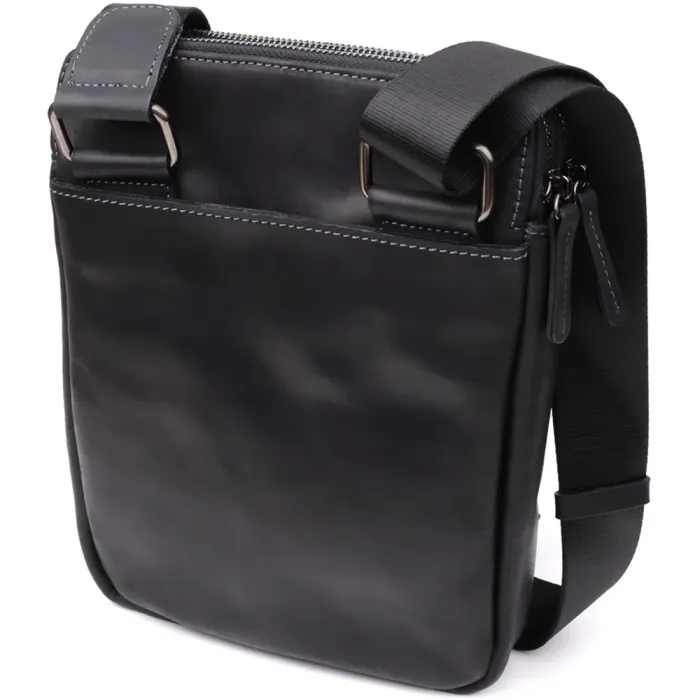 Практична чоловіча сумка через плече з вінтажної натуральної шкіри Shvigel 20870_1 Чорний