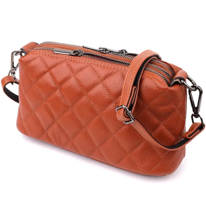 Жіноча сумка прошита модними ромбами з натуральної шкіри Vintage 15143 Рудий