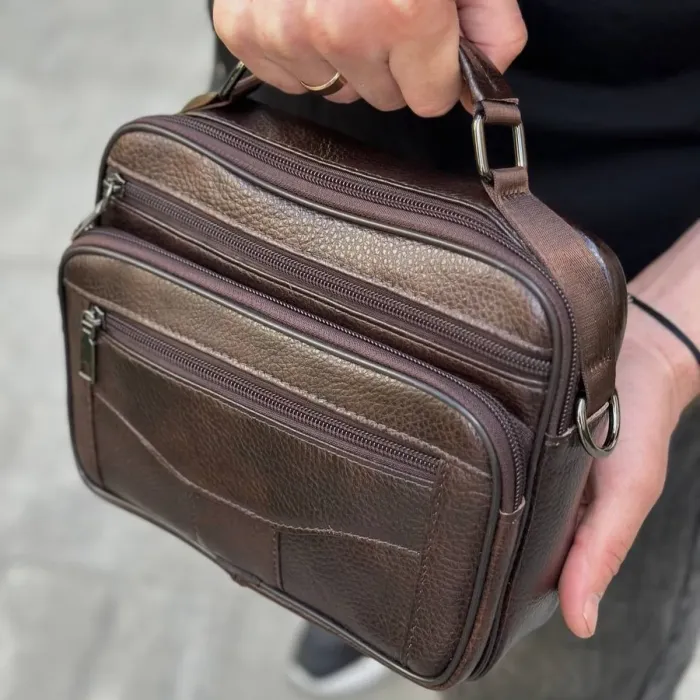 Чоловіча шкіряна сумка барсетка 24×16×6.5, месенджер через плече з коричневою ручкою BEXHILL 61881B