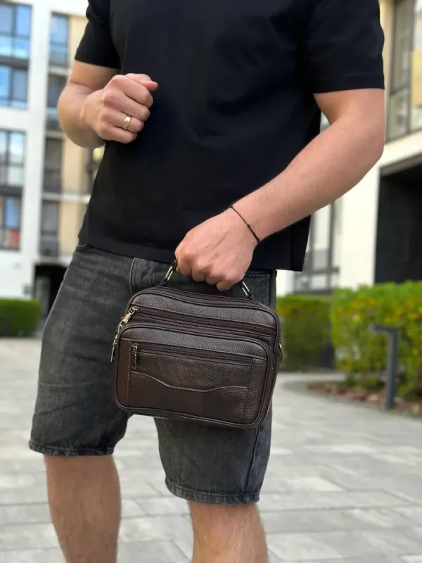 Чоловіча шкіряна сумка барсетка 24×16×6.5, месенджер через плече з коричневою ручкою BEXHILL 61881B